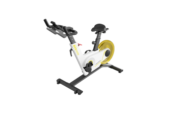 Voor en zijaanzicht van de KingSmith WalkingPad Sprint Bike PB08S hometrainer vrijstaand weergegeven
